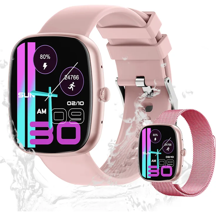 Valdus Damen Smartwatch 1,83 Zoll, Fitness-Tracker mit Telefonfunktion, IP67 wasserdicht, Herzfrequenz & SpO2 Blutsauerstoff, beige