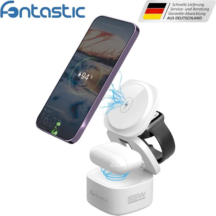 Fontastic 5 in 1 Induktive Ladestation Qumag - 65 Watt, GaN Technologie, faltbar