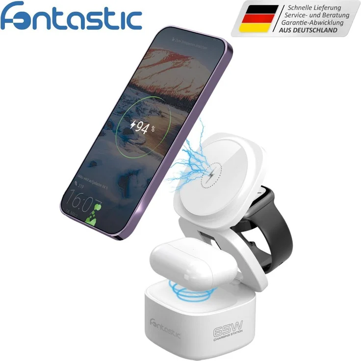 Fontastic 5 in 1 Induktive Ladestation Qumag - 65 Watt, GaN Technologie, faltbar