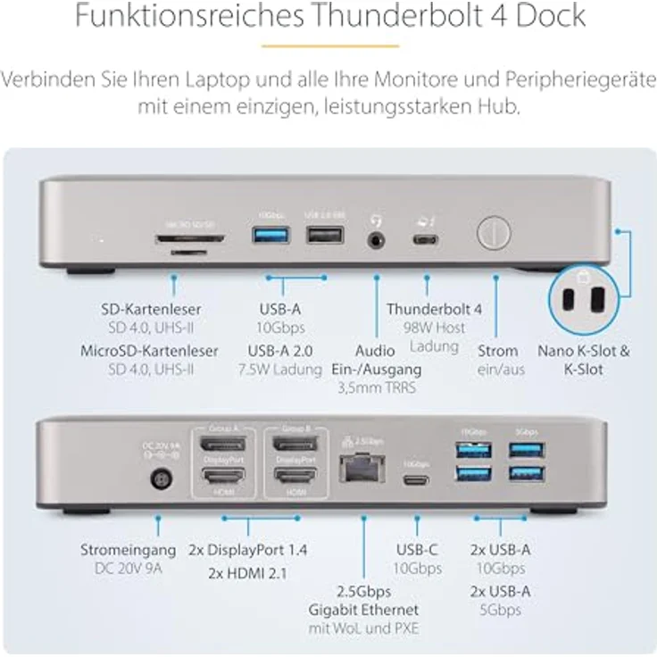 StarTech.com Thunderbolt 4 Dockingstation, Multi Monitor Dock für 4 Monitore, 2X HDMI/2x DP, 2.5 GbE, 98W PD, USB4/USBC/TB3 – Bild 3