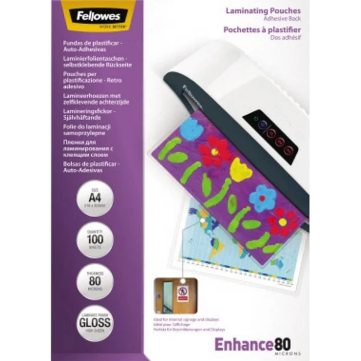 FELLOWES Laminierfolie Enhance 80, DIN A4, Logoprägung mit Richtungspfeil, 5302202