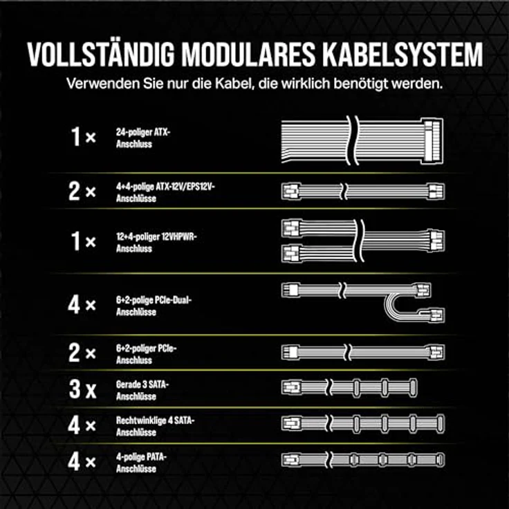 Corsair RMe Series RM1200e 80 PLUS Gold Netzteil, modular, ATX 3.1, PCIe 5.1 - 1.200 Watt, schwarz – Bild 6