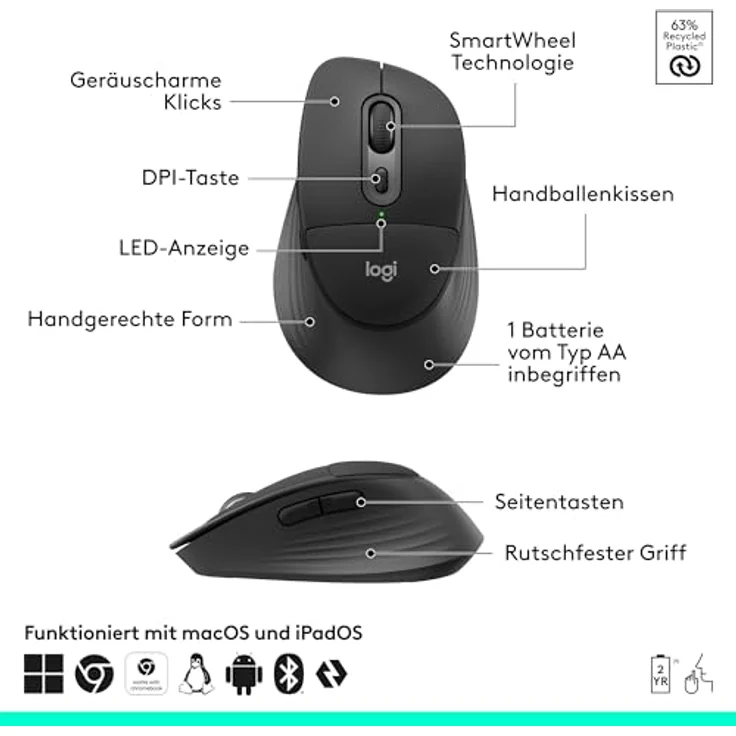 Logitech Signature Comfort Plus Combo MK880, kabelloses Tastatur-Maus-Set mit ergonomischer Handballenauflage – Bild 3