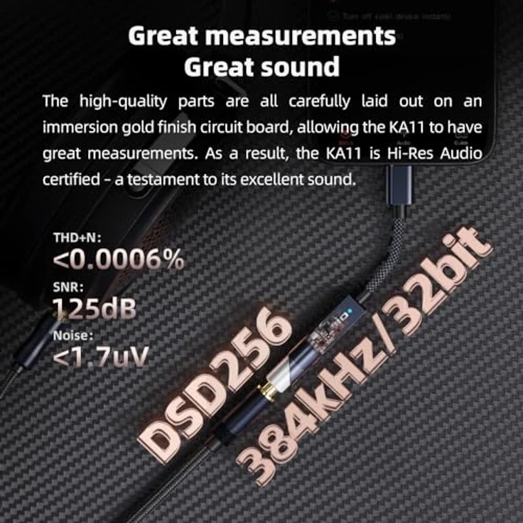 FiiO KA11 USB-Dongle DAC und Amp, HiFi-Kopfhörer-Verstärker mit 32 Bit/384 kHz, USB-C, Schwarz – Bild 5