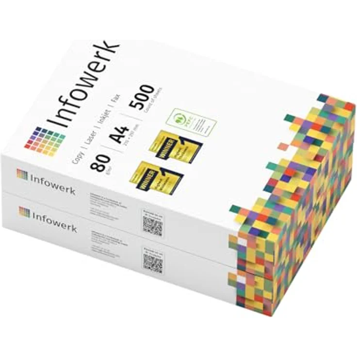 Infowerk Druckerpapier Kopierpapier 1000 Blatt 2 x 500 A4 80g Premium Weiß Testsieger PEFC – Bild 1