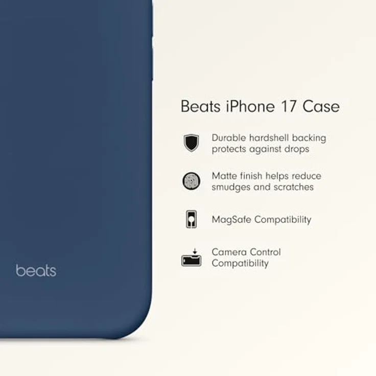 Beats iPhone 17 Case mit MagSafe und Kamerasteuerung, Matte Außenseite, Innenfutter aus Mikrofaser – Felsblau – Bild 2