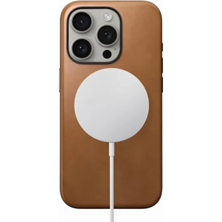 NOMAD Modern Leather Case für iPhone 16 Pro Max | Schutzhülle aus Polycarbonat und hochwertigem Echtleder | MagSafe-kompatibel | English Tan – Bild 1