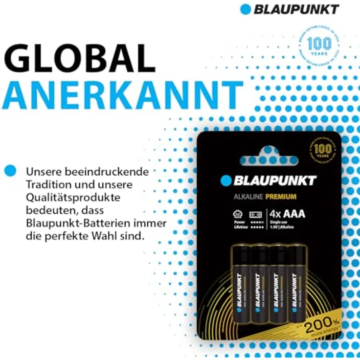 BLAUPUNKT Premium AAA Alkalibatterien Packung mit 4, ideal für Gamecontroller und Spielsachen, LR03BPR/4CP, 10 Jahre Batteriestromschutz, plastikfreie Verpackung – Bild 5
