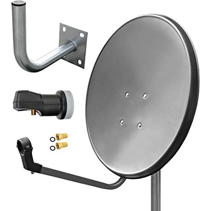 ARLI 60 cm HD SAT Anlage, grau, mit Single LNB, Wandhalter 25 cm und 2 vergoldeten F-Steckern – Bild 1