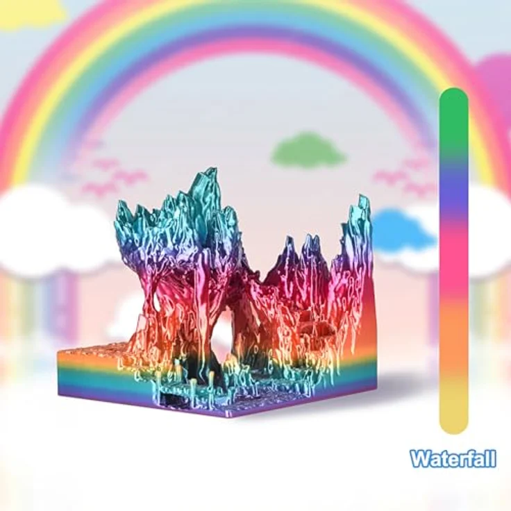 ERYONE Ultra Shiny Silk PLA Filament für 3D Drucker, 1.75mm, Multicolor Rainbow Fast Color Gradient Silk, 1kg Spule, Wasserfall-Regenbogen – Bild 2