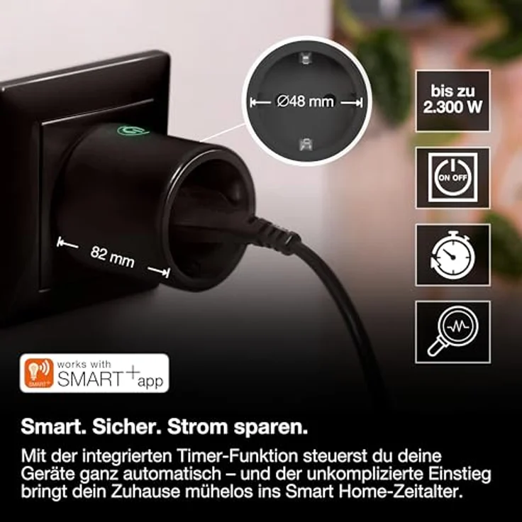 Osram Smart Plug HOMELIGHTING Smart+ Funk-Steckdose, 2300 W, Matter over WiFi, kompatibel mit Alexa, Google Home, iOS und Android – Bild 2