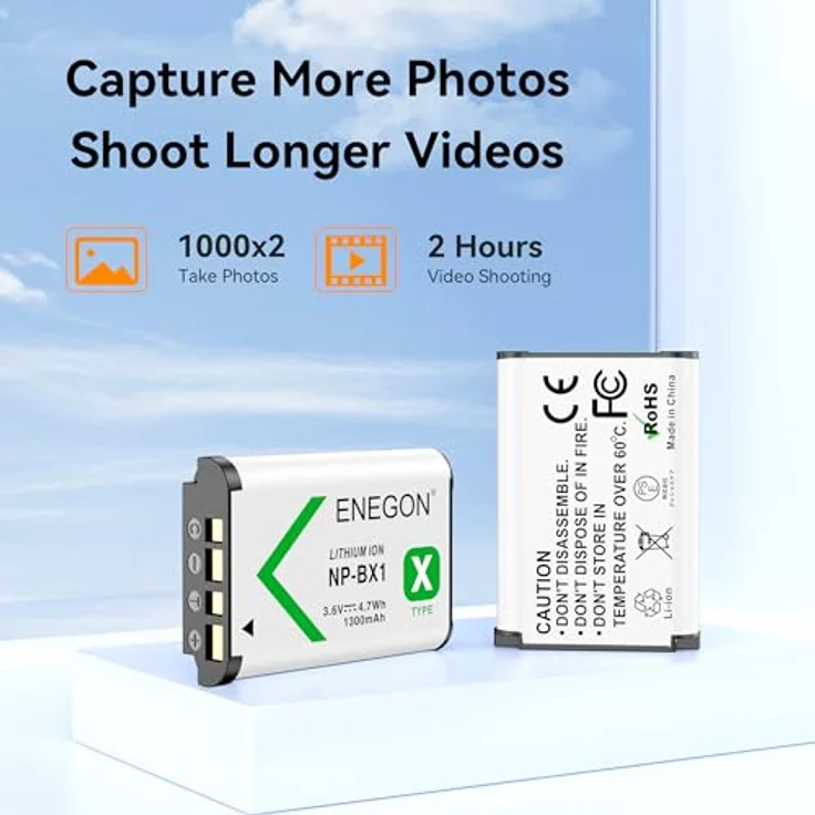 ENEGON Akku NP-BX1 (1300mAh 2-Pack) mit LCD-Dual-Ladegerät für Sony NP-BX1, ZV-1, Cyber-Shot DSC-RX100 Serie und HDR-CX405, hohe Kapazität, intelligente LED-Anzeige – Bild 3