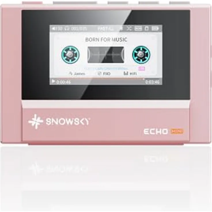 FiiO Echo-Mini-HiFi-Bluetooth-MP3-Player, 15-Stunden-Wiedergabe, unabhängige Lautstärkeregelung, 3,5 mm/4,4 mm Kopfhörerausgänge, rosa