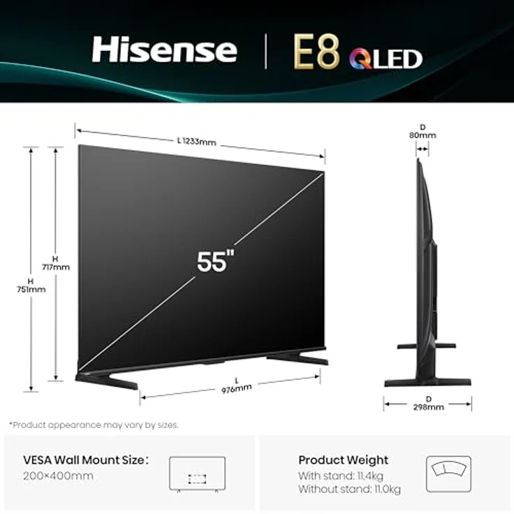 Hisense 55E8Q Mini-LED QLED TV mit Dolby Vision & Atmos, AI 4K Upscaler, Subwoofer und über 1 Mrd. Farben – Bild 2