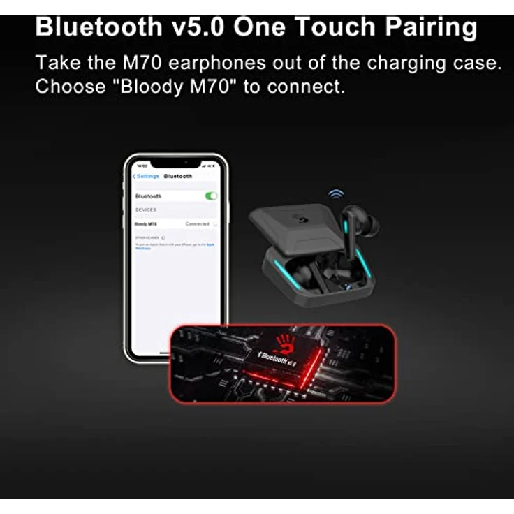 A4Tech 47456 Bloody TWS M70, kabellose In-Ear Kopfhörer mit aktiver Geräuschunterdrückung, 6h Akkulaufzeit, Bluetooth 5.2, Schwarz/Blau – Bild 2