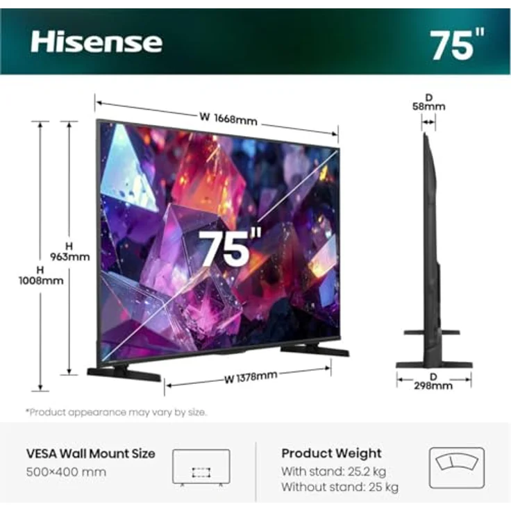 Hisense 75E7S PRO, 75" Hi-QLED Fernseher, UltraHD/4K, Free-Sync-Premium, 144 Hz – Bild 3