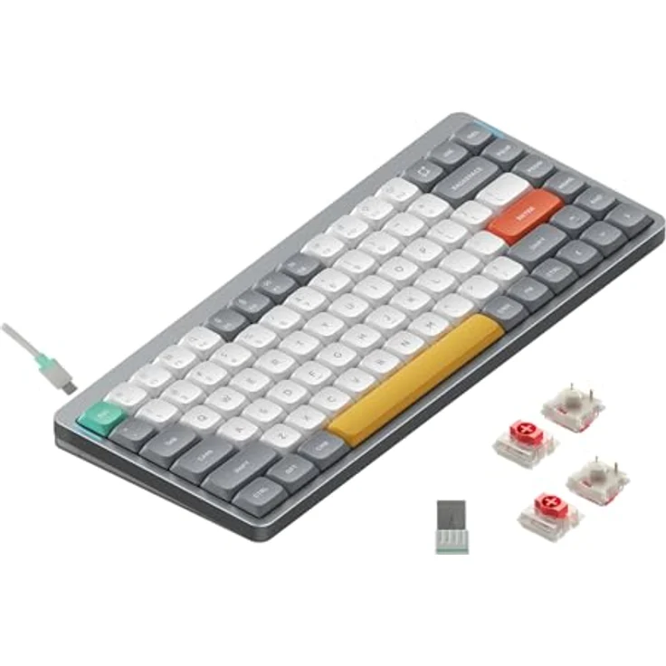 nuphy Air75 V2 Kabellose mechanische Tastatur, 84 Tasten RGB Hot-Swap Tastatur, unterstützt Bluetooth 5.1, 2.4G und kabelgebundener Verbindung für PC/Laptop/Windows/Mac-Grey Gateron Red Switch – Bild 1