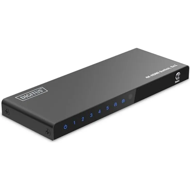 DIGITUS DS-55332 HDMI Switch 5x1 – UHD 4K/60 Hz - HDR, HDCP 2.2, HDMI 2.0 - Für TV, Monitor, PS5, Xbox - Schwarz
