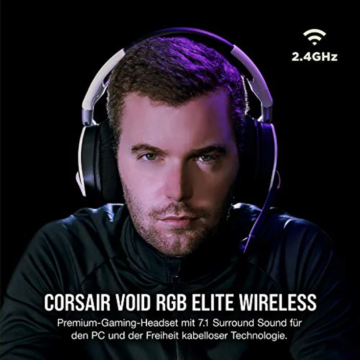 Corsair Void Elite RGB Wireless Gaming Headset (7.1 Surround Sound, Ultraniedrige Latenz, 12 Meter Reichweite, Omnidirektionales Mikrofon, iCUE RGB-Beleuchtung, für PC und PS4) weiss – Bild 3