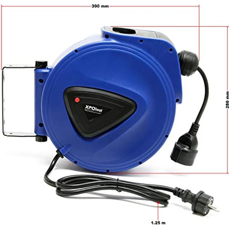 XPOtool Automatik Kabeltrommel 20 m mit Wandhalterung, 180° drehbar, automatische Stromtrommel, Vielseitige Anwendung, 1000/2300 Watt, integrierte Kabelführung – Bild 4