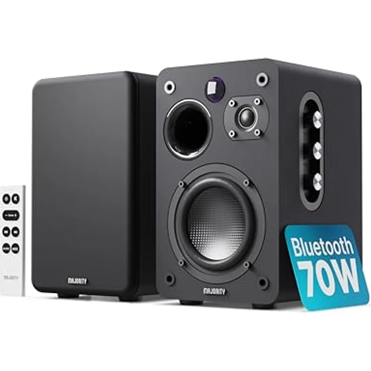 MAJORITY D70X Aktivlautsprecher, 70W Bluetooth Regallautsprecher mit HDMI ARC, Doppeltreiber Kohlefasermembranen und Fernbedienung (Schwarz) – Bild 1