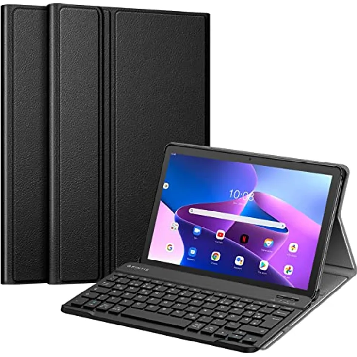 Fintie Tastatur Hülle für Lenovo Tab M10 (3rd Gen) 10,1 Zoll 2022 TB328, Slim Schutzhülle mit abnehmbarer Deutscher QWERTZ Bluetooth Tastatur, Schwarz