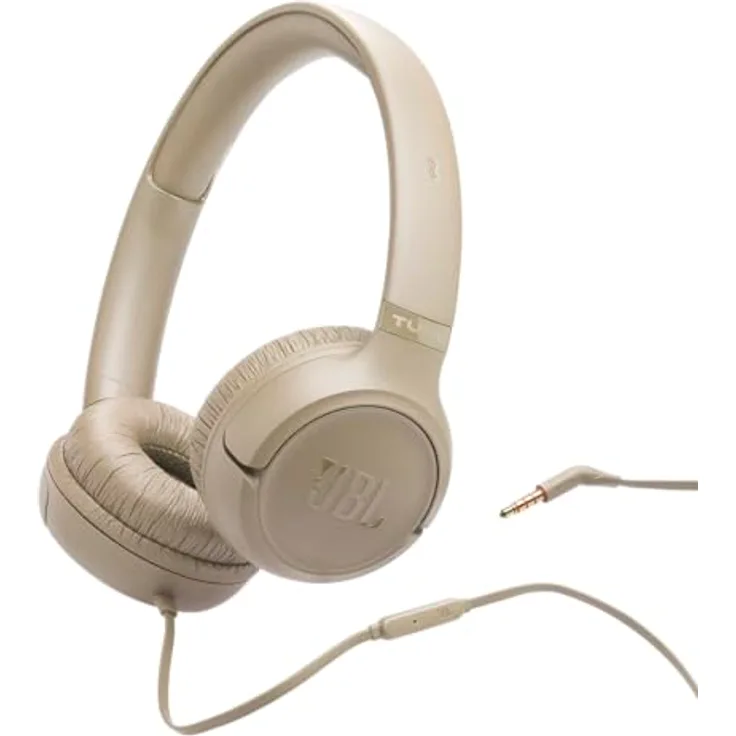 JBL Tune 530, Comfort-Fit Wired On-Ear Kopfhörer mit Mikrofon, reiner Bass-Sound, EQ-Voreinstellungen, faltbares Design, verwicklungsfreies Kabel, Beige