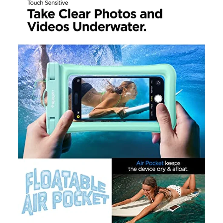 Spigen Aqua Shield wasserdichte Handyhülle Schwimmend [2 Stück] IPX8 Wasserfeste Handytasche Unterwasser Hülle Kompatibel mit iPhone, Galaxy, Xiaomi, Google Smartphones - Mint – Bild 4