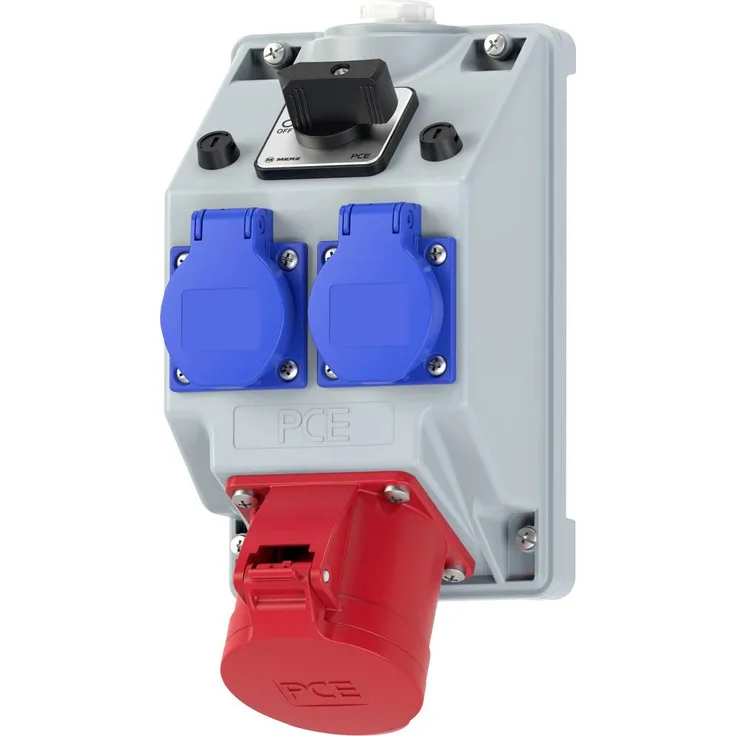 PC Electric 160825521 Steckdosen-Verteiler, 3-fach Steckdosenleiste in Grau, Blau, Rot