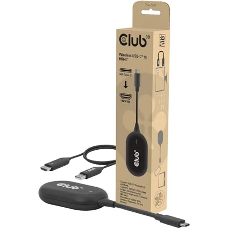 Club3D CSV-2570, Drahtloser USB-C-auf-HDMI-Sender®™ und -Empfänger mit FullHD 1080p, Reichweite 25 m, Plug-and-Play – Bild 1