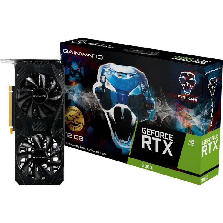 Gainward GeForce RTX 3060 Python II OC, 12 GB GDDR6 Grafikkarte mit 3x DisplayPort und 1x HDMI 2.1