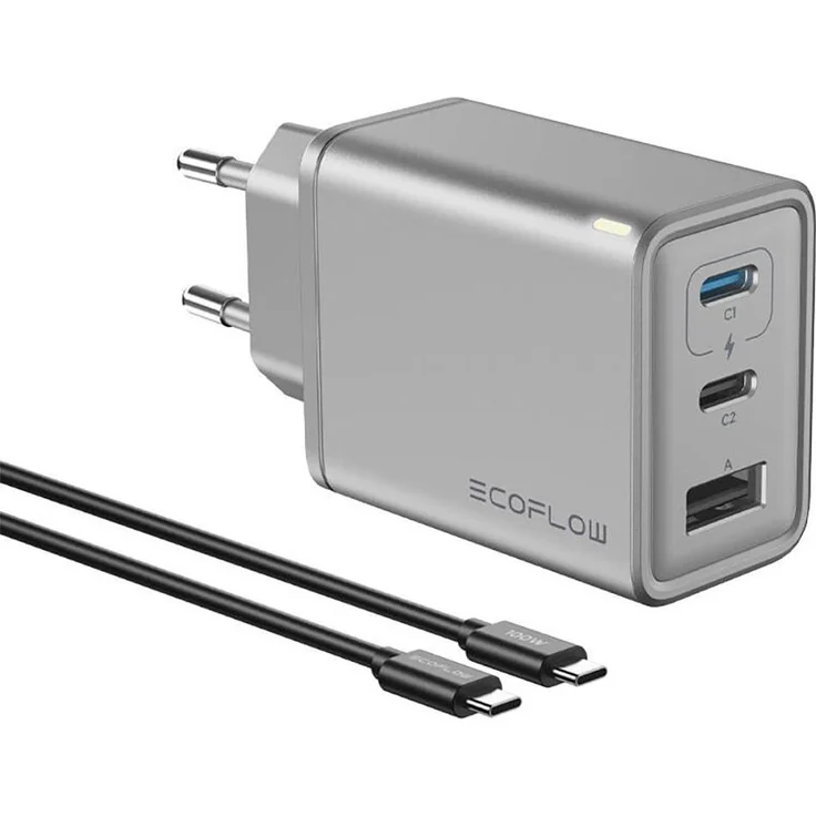 EcoFlow Ecoflow Kroviklis 65W, Multi-Port USB-C Ladegerät mit 3 Anschlüssen, kompakte GaN-Technologie, ideal für MacBook Pro 14 und Samsung S24 Ultra