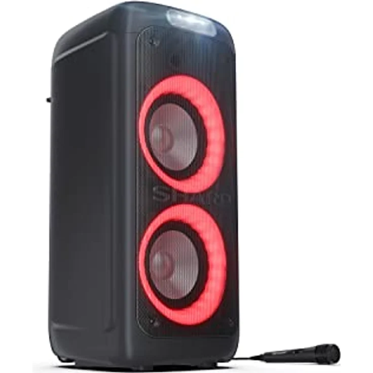 SHARP PS949 Bluetooth Party-Lautsprecher (200 Watt, integrierter Akku mit 13 Stunden Spielzeit, Super Bass, LED-Lichteffekte, inkl. Mikrofon), schwarz – Bild 3