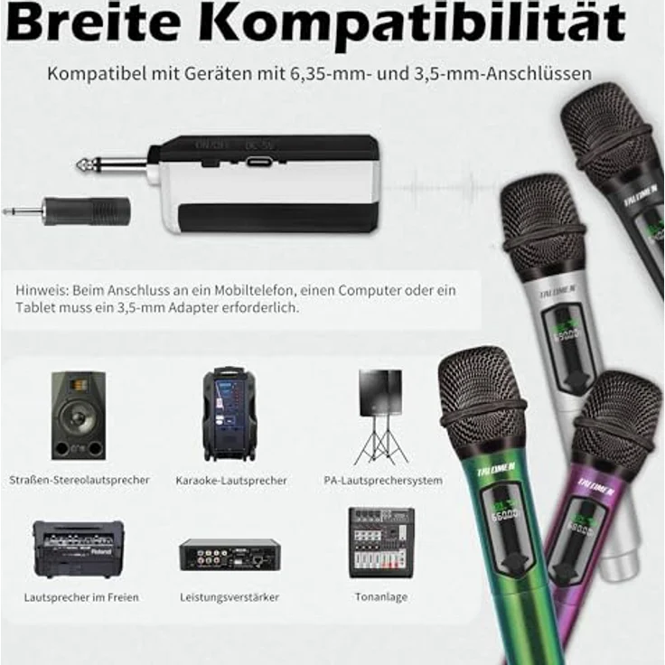 talomen Professionelles kabelloses Quad-Mikrofonsystem K604, 2,4 GHz, dynamisches Karaoke-Mikrofon, wiederaufladbar, Silber, Schwarz, Grün, Violett – Bild 4