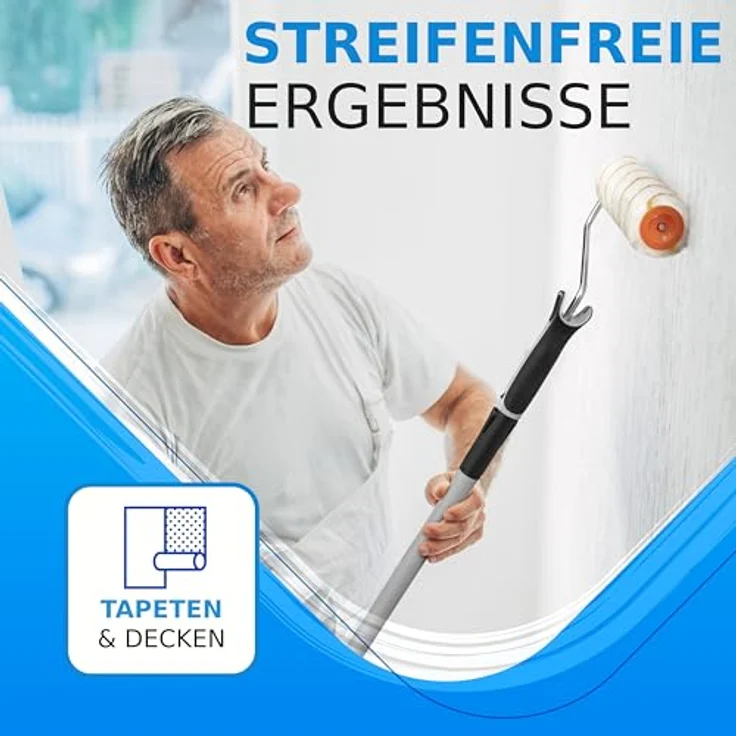 Pinto Deluxe® Farbrolle/Farbroller + Teleskopstab 75-125 cm + Best Grip Bügel, leichtes Stecksystem, inkl. E-Book, 250 mm, blau – Bild 3
