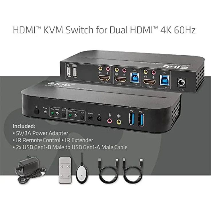 Club 3D CSV-1382 KVM Switch, HDMI KVM-Umschalter mit 4K Auflösung bis 4096x2160, Schwarz – Bild 3