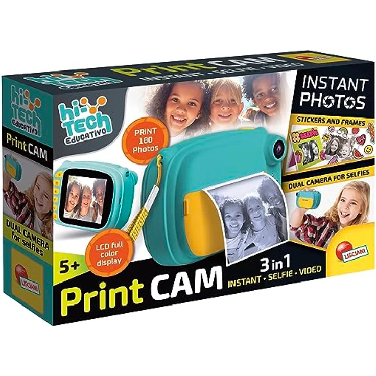 Lisciani - Print CAM Sofortbildkamera - 4 Zoll Vollfarbdisplay - Dual Kamera für Selfie - Video - 180 Fotos - Rahmen und Aufkleber - Ab 5 Jahren – Bild 2
