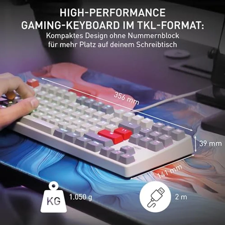 CHERRY XTRFY K4V2 TKL, Mechanische Gaming-Tastatur ohne Nummernblock, RGB-Beleuchtung, MX2A RED Switches, Retro - Deutsches Layout (QWERTZ) – Bild 2