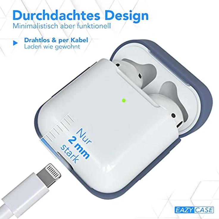 EAZY CASE - Schutzhülle für AirPods 1 & 2 Hülle Blau Silikon Case Stoßfest mit Deckel Schutz Antikratz Etui Cover rutschfeste Silikonhülle für Airpod Pro 1. / 2. Generation Silikoncase in Dunkelblau und kabelloses Laden
 – Bild 5