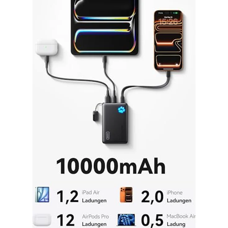 INIU Power Bank 10000mAh, 45W Schnellladegerät mit 2 USB-C und 1 USB-A Port, kompakt und leicht mit Taschenlampe, kompatibel mit iPhone 17/16/15 Pro Max, Samsung S24/S23, iPad – Bild 5