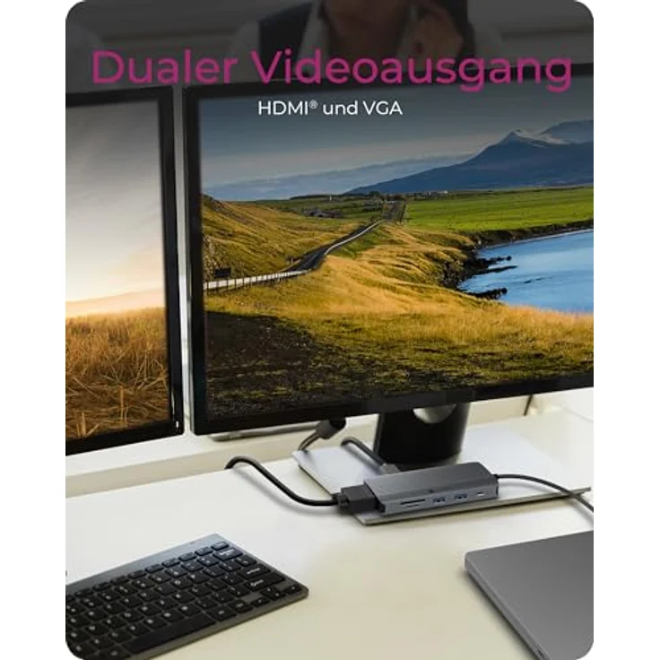 ICY BOX IB-DK4040a-CPD, USB-C Docking Station (10-in-1) mit 1x HDMI (4K 60 Hz), 1x VGA (2K 60 Hz), 3x USB-A, 1x USB-C, SD/microSD Kartenleser, Gigabit Ethernet, 100W Power Delivery, Aluminiumgehäuse – Bild 2