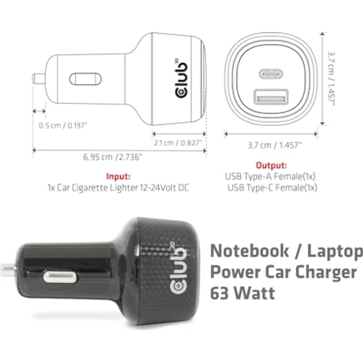 Club3D CAC-1922 KFZ-Ladegerät 12V/24V, 63 Watt mit Überstromschutz und USB Typ-C Unterstützung – Bild 3
