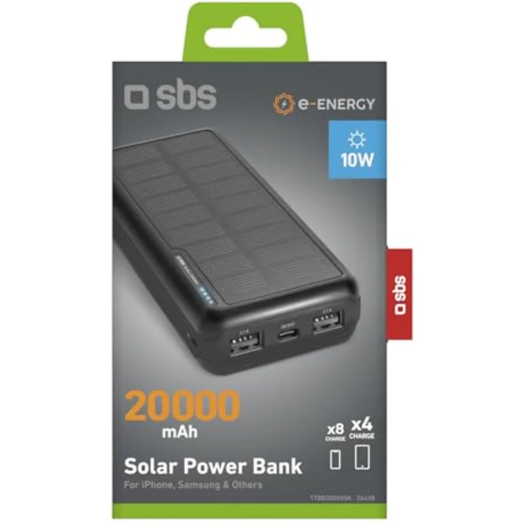 SBS Powerbank mit Solarpanel, 20000 mAh, 10W USB-Ports, Schwarz – Bild 10