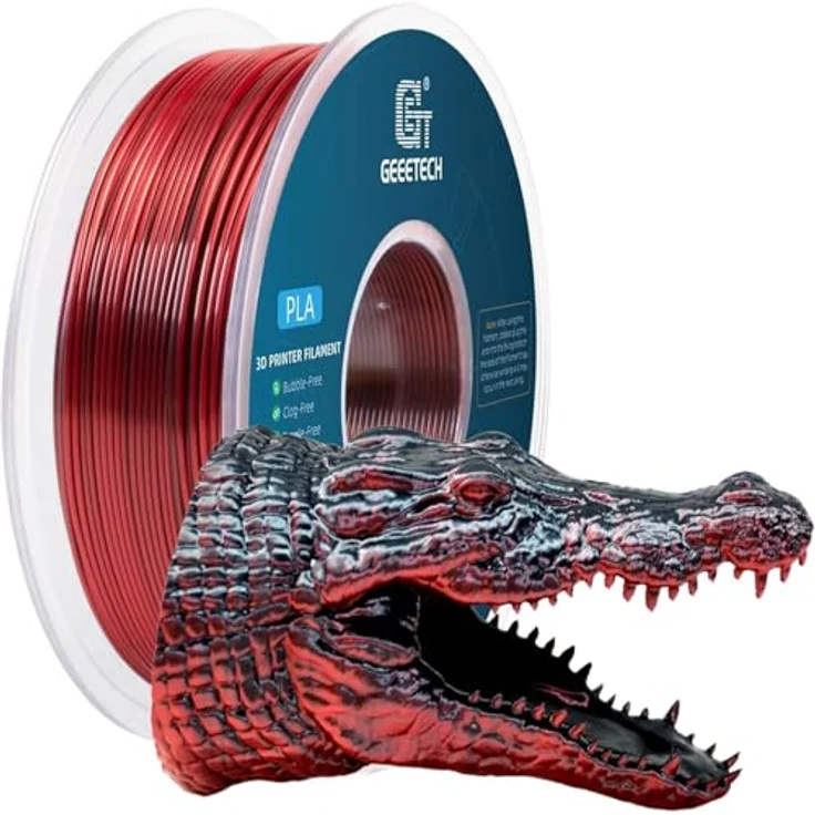 GEEETECH Silk PLA Filament 1,75mm, 1KG Spule, Dual Silk Schwarz Rot, hochwertige glänzende Oberfläche, präzise und verzugsfrei – Bild 2