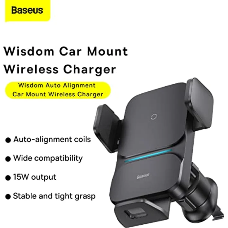 Baseus Wisdom Car Gravity Cockpit Mount, Smartphone Halterung mit induktivem 15W Qi-Ladegerät, Schwarz – Bild 2