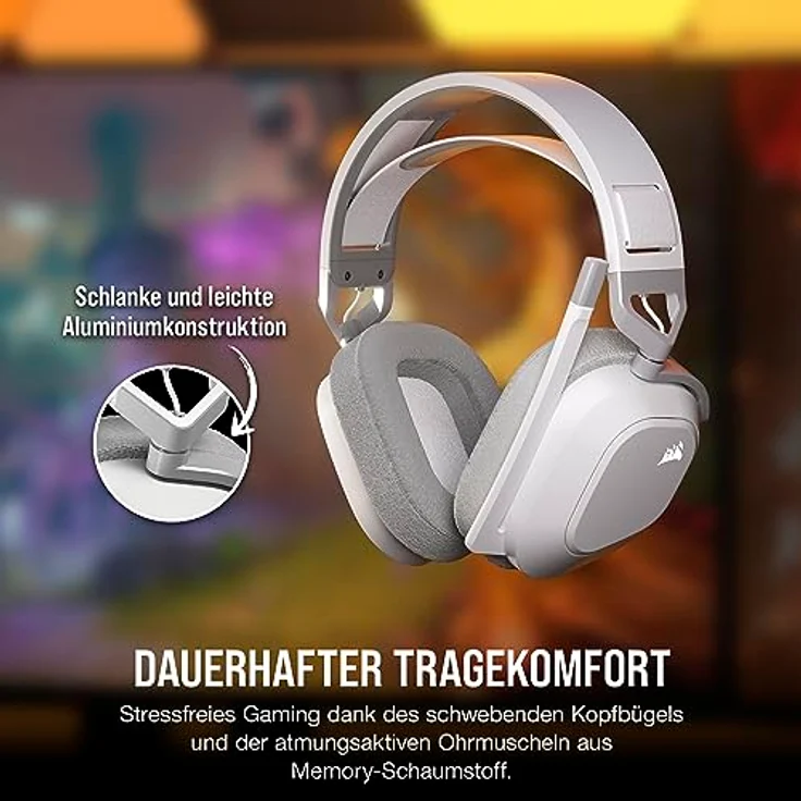 CORSAIR HS80 MAX WIRELESS Multiplattform-Gaming-Headset Mit Bluetooth - Dolby Atmos - Omnidirektionales Mikrofon - iCUE-Kompatibel - PC, Mac, PS5, PS4, Nintendo Switch, Handy - Weiß – Bild 4