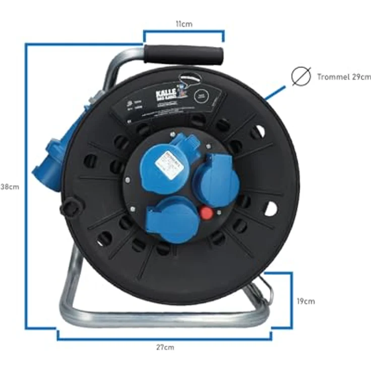 KALLE DAS KABEL CEE-Campingkabeltrommel KTG mit Adapter, IP44, 25m H07RN-F 2,5mm², Blau – Bild 5