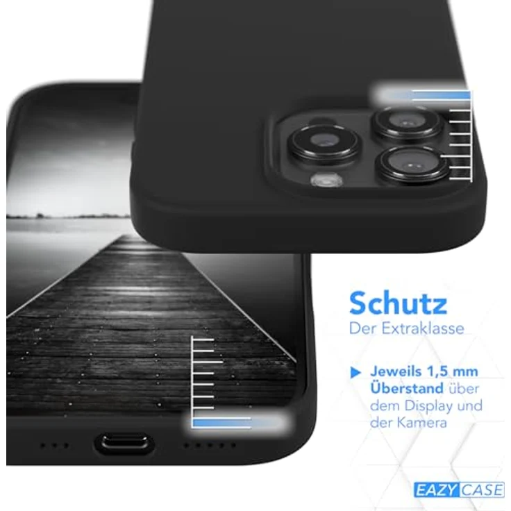 EAZY CASE Premium Silikon Handyhülle für iPhone 16 Pro, Slimcover mit Kameraschutz, 3-Schichten Aufbau, Schwarz – Bild 3