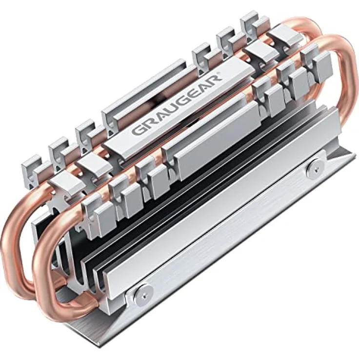 GRAUGEAR| M.2 NVMe SSD (2280) Heatpipe-Kühlkörper | lautloser Kühler | reduziert die Temperatur um bis zu 45% | 4xWärmeleitpads | Kupfer-Heatpipe | G-M2HS06