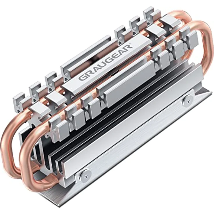 GRAUGEAR| M.2 NVMe SSD (2280) Heatpipe-Kühlkörper | lautloser Kühler | reduziert die Temperatur um bis zu 45% | 4xWärmeleitpads | Kupfer-Heatpipe | G-M2HS06 – Bild 1